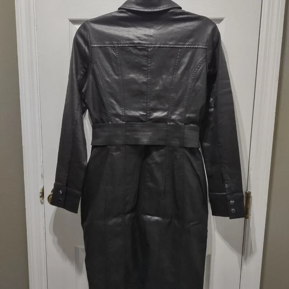 White House Black Market WHBM coated denim shirtdress NWT size 6 black - Picture 6 of 11